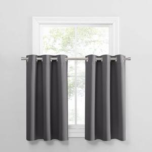 PONY DANCE 24 Inch Kitchen Curtains - Blackout Camper Curtains for Travel Trailers, Set of 2 Panels Tiers, Short Small Window Drapes for Bathroom & Basement, Ideal for RV Camper, Grey