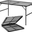 Folding Grill Table: 4x2 Ft Portable Camping Table, Lightweight Height Adjustable Metal Table with Mesh Desktop and Carrying Handle, Outdoor Table for Camping, Picnic, Beach and BBQ, 47.2"D x 23.6"W x 26"H
