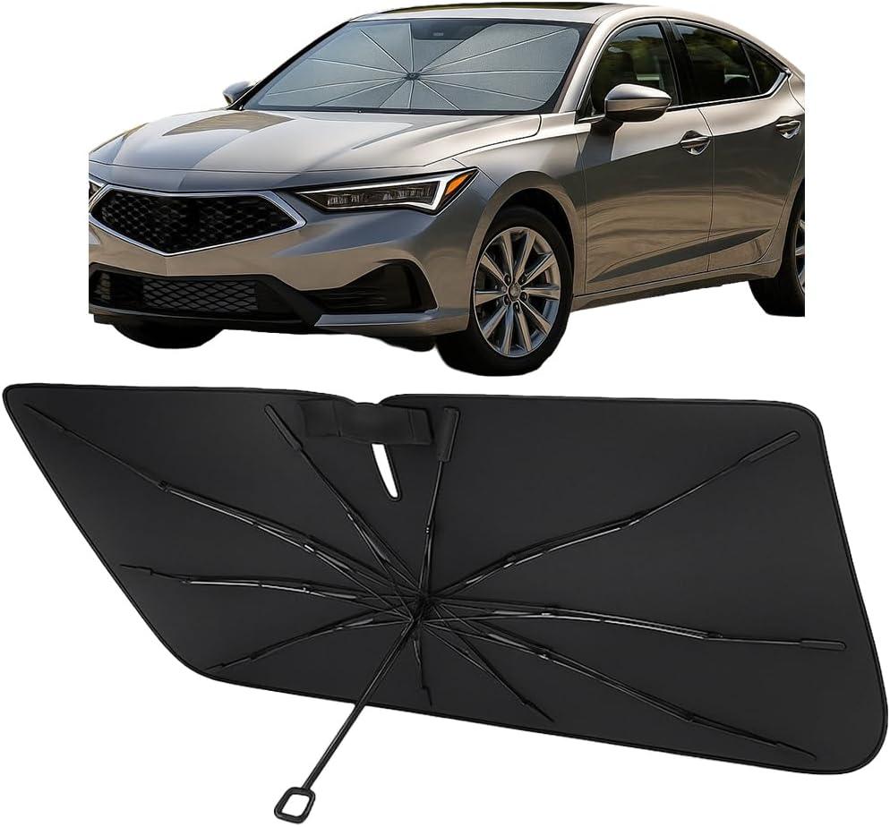 Proadsy Windshield Sun Shade Umbrella for Acura Integra 2023-2025 2026 Foldable Car Umbrella Sunshade with Soft TPU Handle Spring Structure Crystal Cooling Material Protect Car from Rays & Heat