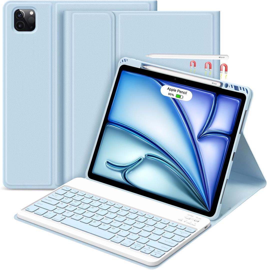 GOKOCO for iPad Air 13" M3 2025/Air 13 inch M2 2024 Case with Keyboard-Keyboard Case for iPad Pro 12.9" 6th/5th/4th/3rd Gen with Pencil Holder, Detachable Keyboard, Auto Sleep/Wake Function-Blue