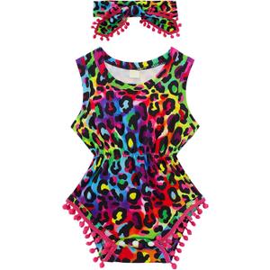 UNICOMIDEA 0-24 Months Baby Floral Romper Infant Playsuits Headband Jumpsuit Toddlers Outfits (A19-red)