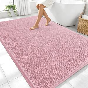 OLANLY Large Bathroom Rugs 70x46, Extra Soft Absorbent Chenille Bath Rugs, Rubber Backing Quick Dry, Machine Washable Bath Mats for Bathroom Floor, Tub and Shower, Home Decor Accessories, Dusty Rose