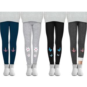 Cooraby 2 Pack Girls Winter Fleece Lined Leggings Girls Thick Warm Leggings Stretchy Thermal Tights Kid Winter Printed Pants 6-7Years Old