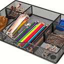 Desk Drawer Organizer Tray, Metal Mesh Drawer Organizers Office, 6 Adjustable Compartment, Desk Organizer Tray for Home Office 12.87L x 8.73D x 1.96H inch, Black, 1PC Medium