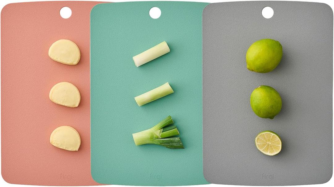 TPU Cutting Board Set of 3 9"x12" - Flexible Cutting Mats for Kitchen Knife Friendly, Cutting Mat Non-Slip Chopping Board Double Sided Scratch Resistant Food Grade Coral Mint Gray (Medium)