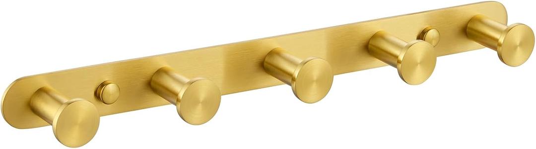 Angle Simple Towel Hook Rack Brushed Dark Gold, SUS304 Stainless Steel Bathroom Hook Rail 5 Hooks, Utility Kitchen Towel Holder, Wall Mount
