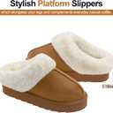 Womens Plush Platform Slippers Warm Fuzzy Winter Slippers Indoor/Outdoor Cozy House Shoes with Non-Slip Rubber Sole (8, Beige)