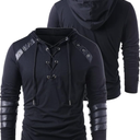 Mens Gothic Lace Up Hoodie Shirts Retro Sweatshirt Vintage Steampunk Hooded Tops Halloween Cosplay Costume M