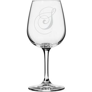 Chopin Script Etched Monogram All Purpose 12.75oz Wine Glass (Letter S)