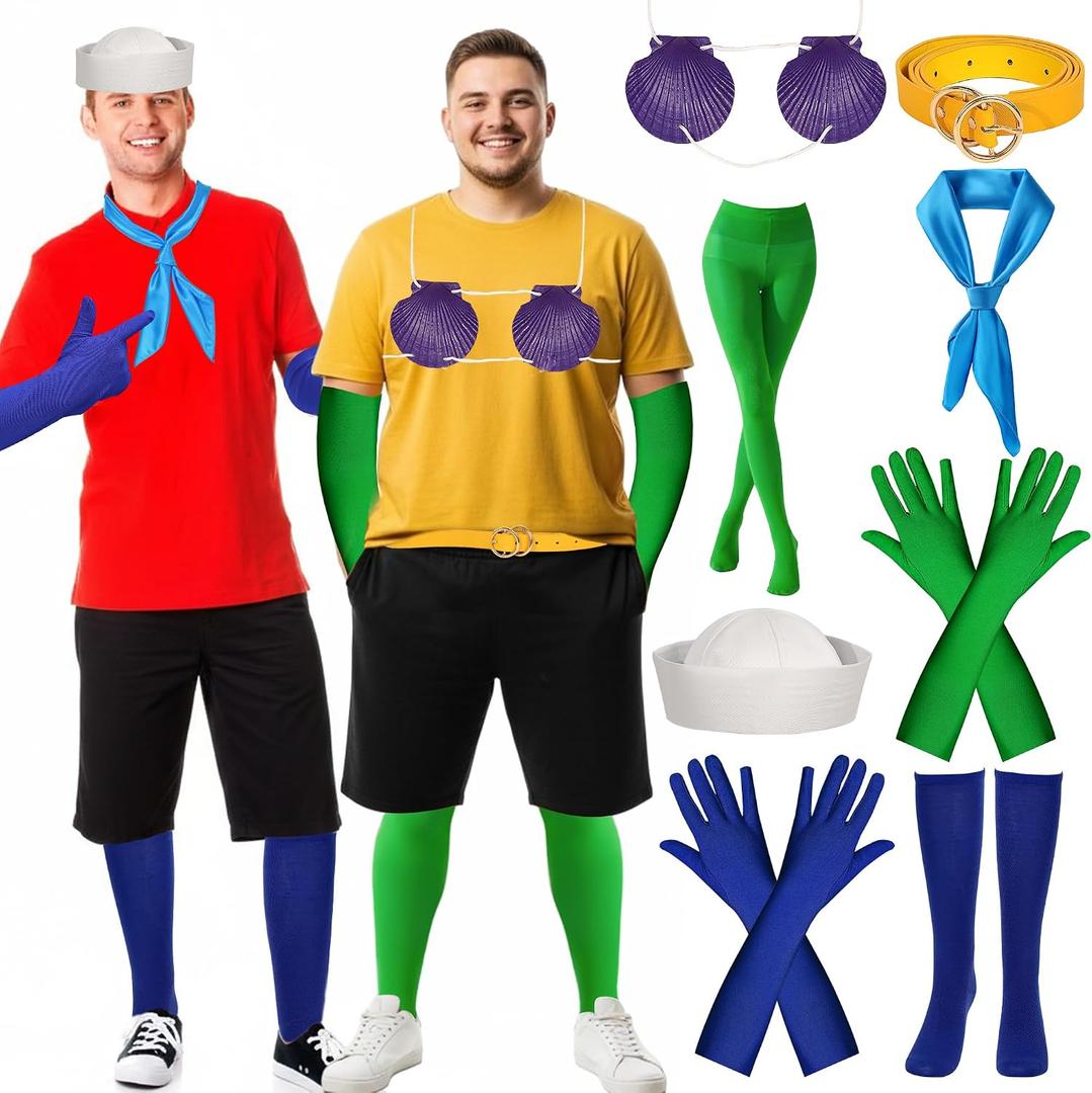 Couples Halloween Costume for Adult, 8PCS Funny Couples Costume Accessories with Seashell Bra Hat Gloves and Belts for Men Women Green