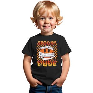 Toddler Halloween Shirts Baby boy Spooky Dude T-Shirt Funny Bandages Face Graphic Tee Bats Print Spooky Season Tops (18-24 Months, Black)