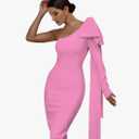 Maketina Womens One Shoulder Ruffle Long Sleeve Bandage Dress Club Cocktail Dresses, L (The Dress Has Stains And The Bow Is Torn)