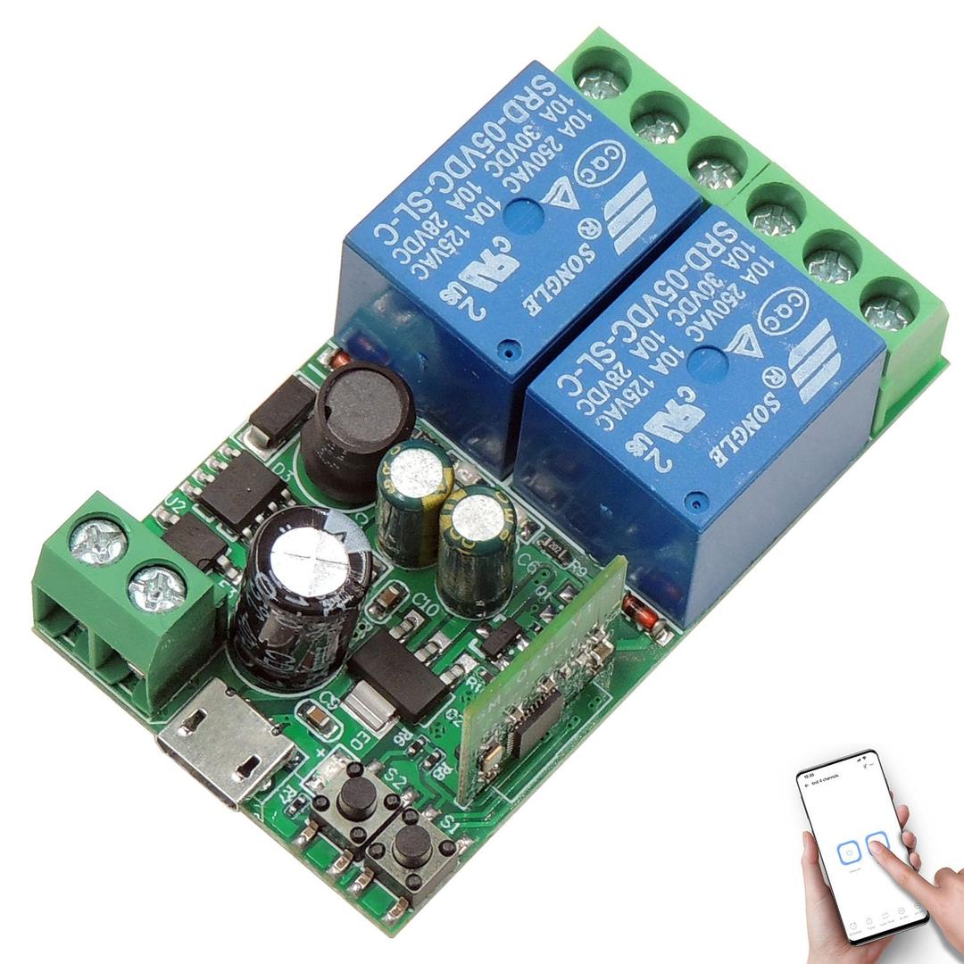 DieseRC 2 Channels WiFi Smart Switch, DC 5V 12V 24V 36V Passive Output Relay Module Ewelink APP WiFi Control Compatible with Alexa/Google Home, Inching/Self-Locking Switch