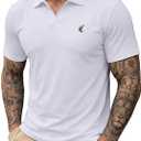 JMIERR Mens Casual Polo Shirt Summer Buttonless Short Sleeve Moisture Wicking Quick Dry Henley Golf Shirts (Small, White)
