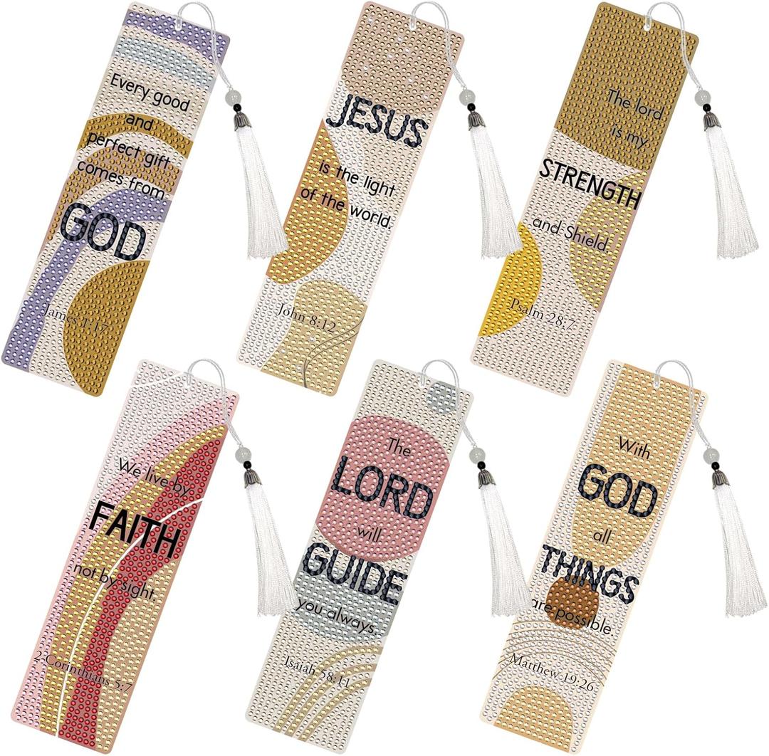 Bible Verse Diamond Art Bookmarks - 6 PCS DIY Boho Diamond Painting Bookmarks Kits Religions Aesthetic Christian Art Craft Inspirational Christmas Birthday Gift for Book Lovers Adult Beginners