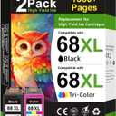 68XL 68 Ink Cartridges Black/Color Combo Pack Compatible for HP68 68 XL 68 Ink Cartridges for HP Printers Replacement for HP Ink 68 68e for Envy 6155e 6100e 6152e 6500e 6552e 6555e 6558e