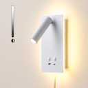 LED Wall Lamp Wall Mounted Reading Lights with 3 Brightness Dimmable, Adjustable Headboard Plug in Wall Sconce with USB C+A Ports, Bed Side Lamp with 9W+3W Night Light 3000K