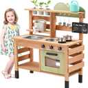 OLLIKIVI Outdoor Play Kitchen for Kids | Wooden Mud Kitchen Set with Removable Sink, Planting Area, Oven, Stove, Dual-Sided Chalkboard & Storage | Backyard Pretend Toy | Ages 3+