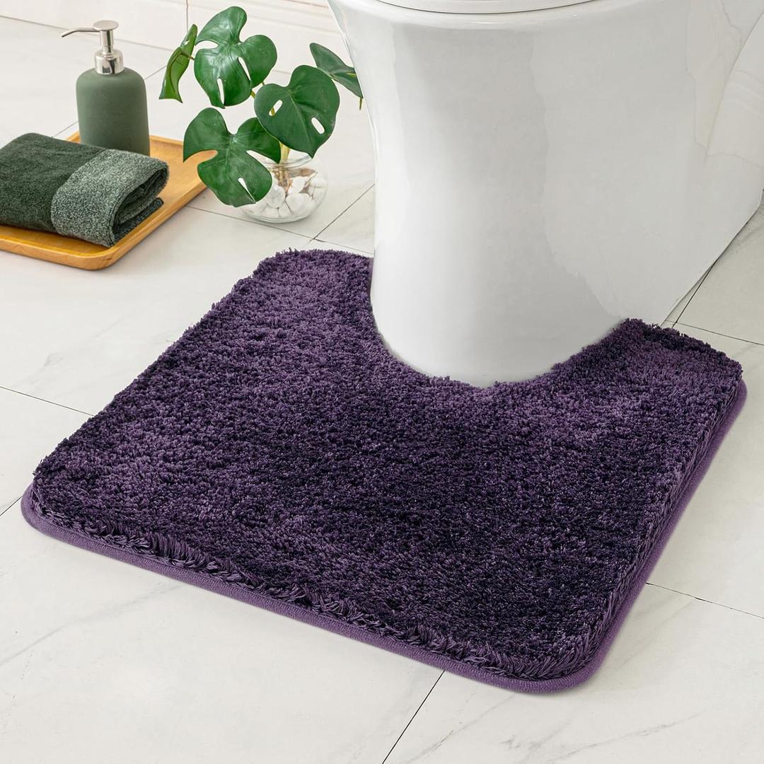 MIULEE Toilet Rug U Shaped for Bathroom - Soft and Absorbent Microfiber Contour Bath Rugs for Toilet, Non Slip Rubber Backside for Extra Safety, Machine Washable - Dark Purple, 20''x20'' (1'8" x 1'8" (U-Shape))