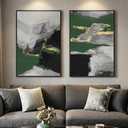 Large Framed Green Abstract Wall Art, 2 Piece Modern Canvas Prints Paintings, Black and Gray Pictures with Gold Accents for Living Room Hallway Dining Room Bedroom Office Wall Decor 24x36 In, 24" W x 36" H x 2Pcs