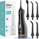 Water Dental Flossers for Teeth, 300ML Cordless Portable Electric Water Flosser, 4 Modes Oral Irrigator, Waterproof Rechargeable Water Floss for Deep Cleaning, Plaque Remover,Braces Home Travel Use (Black)