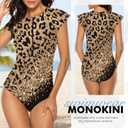 Wolddress One Piece Rashguard Swimwear for Women Bathing Suit with Zip Front Golden Leopard, Large