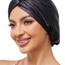 Adjustable Silk Satin Bonnet for Sleeping Hair Wrap, Double Layer Sleep Cap, Night Turban for Large Long Curly Braid Women Men Hair - Black