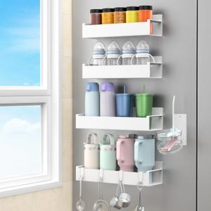 Magnetic Water Bottle Holder for Refrigerator, Cup Holder Organizer for Stanley and Tumbler for Kitchen, 4 Pack, White