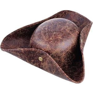 Pirate Hat Costome Accessories for Kids- Faux Leather Pirate Hats for Woman, Eye Patch & Necklaces - Halloween Tricorn Hat Brown Vintage Wrinkle Distressed