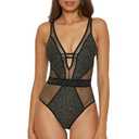 BECCA Color Play - Women's One Piece Swimsuit, Plunge Neck, Crochet, Bathing Suits for Women, Black, Medium