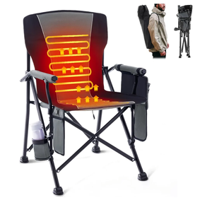 MENOLY Heated Camping Chair, Portable Heated Folding Chair, Heated Seat and Back Chair with Cup Holder, 4 Large Pockets for Outdoor Activities, 3 Heat Levels, Supports 300lbs, Battery NOT Include