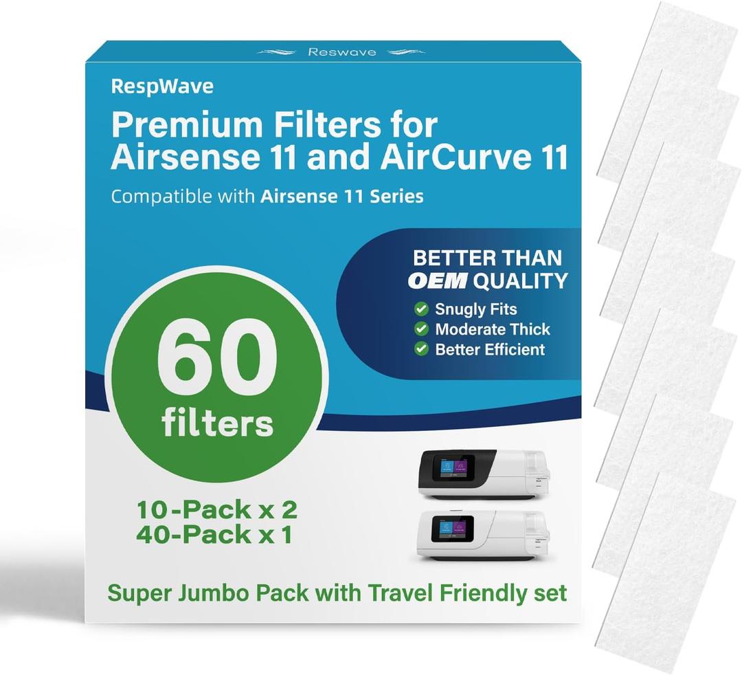 60-Pack Premium CPAP Filters Compatible with Airsense 11 & Aircurve 11 Machines, FSA or HSA Eligible, Ultra Fine Replacement with Extra Thick, High Filtration & Smooth Airflow, Travel Friendly