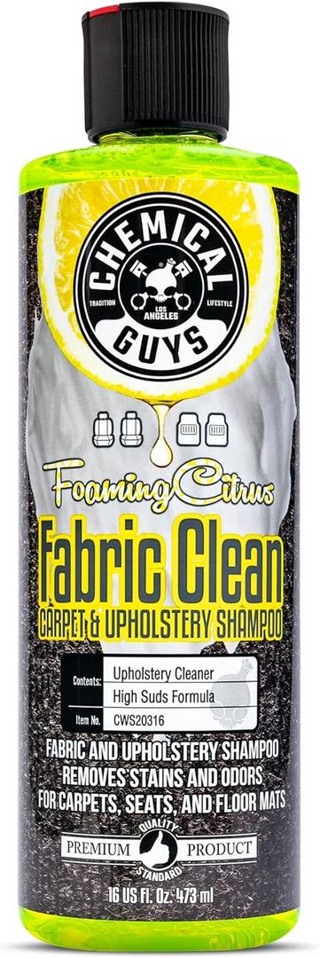Chemical Guys Foaming Citrus Fabric Clean, Carpet and Upholstery Cleaner - Car Carpet Cleaner for Seats, and Floor Mats, Safe for Home, Office & More, Citrus Scent - 16 oz