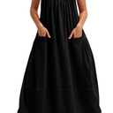 Yeokou Womens Overall Dress Cotton Barrel Midi Travel Dress Loose Fit Adjustable Straps Big Pockets Jumpsuits (Medium, Black)