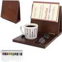 Book Reading Nook Valet with Cup Holder - Wooden Triangle Nightstand Book Stand Holder for Page Rest
