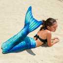 Fin Fun Limited Edition Wear-Resistant Mermaid Tail for Swimming, Kids and Adults, Monofin Included, for Girls and Boys, Aquamarine, Youth 06
