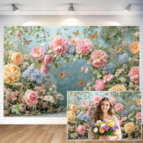 20X10ft Spring Butterfly Floral Backdrop Colorful Flower Photography Background for Girls Princess Birthday Party Baby Shower Decor Table Cake Photo Backdrops Photo Booth Props