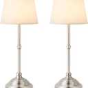 2 Pack Cordless Table Lamp, Rechargeable Desk Lamp with Fabric Shade, Battery Operated Lamp 3 Color Stepless Dimming, Small Touch Bedside Lamp Home Decor for Dining, Counter (Brushed Sliver)