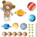 Bear Cake Toppers Space Balls Cake Decorations for Baby Shower Bear Themed Birthday Party Decorations (Space bear), 2 Pack