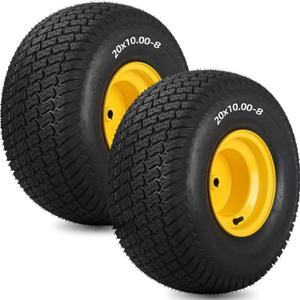 20x10.00-8 Lawn Mower Tire and Wheel, 3/4" Borehole, and 3/16" Keyway, 3.5" Offset Hub, 4 Ply Tubeless Tire, Replacement 20x10-8nhs Riding Lawn Mower and Tractor Rear Tire and Wheel Assemblies (20x10.00-8 Tubeless)