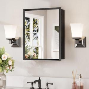 Keonjinn Small Medicine Cabinet Mirror 14" x 18", Assembly Needed, Black Bathroom Medicine Cabinet with Mirror, Beveled Framed, Stepless Adjustable Shelve, Wall-Mounted or Recessed