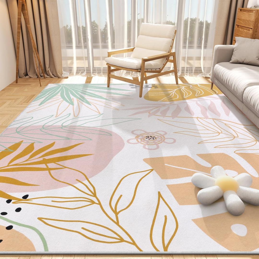 Yamaziot Large Area Rug 8x10 Washable Non-Slip Boho Rug for Bedroom Throw Cute Soft Kids Nursery Rug, Low Pile Faux Wool Soft Distressed Floor Carpet for Bedroom Nursery Classroom Living Room (8' x 10', Pink)