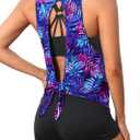 Aqua Eve 3 Piece Tankini Swimsuit for Women Tank Bathing Suit with Shorts Open Back Athletic Swimwear (X-Large, Blue Purple Leaves)