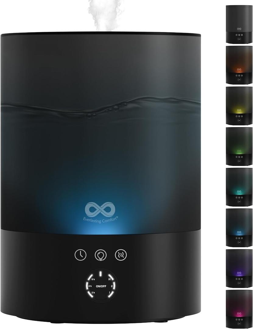 Everlasting Comfort 2.5L Top Fill Humidifiers for Bedroom - Quiet Easy to Fill & Clean, 24HR Runtime, Night Lights, Timer, Ultrasonic Cool Mist Humidifier, Auto Shut-Off, Essential Oil Diffuser
