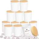 CONNOO 12 Pack 10 OZ White Glass Candle Jars for Making Candles with Airtight Bamboo Lids Nice Sticky Warning Labels for Candle Making Empty Container Bulk - Dishwasher Safe