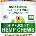 Hip&Joint Hemp Chews for Dogs - Max Strength Glucosamine Chondroitin for Dogs - Dog Joint Pain Relief Treats - Mobility & Flexibility Support - Advanced Joint Care - MSM - Made in USA (120Ct), EXP: 06/2028