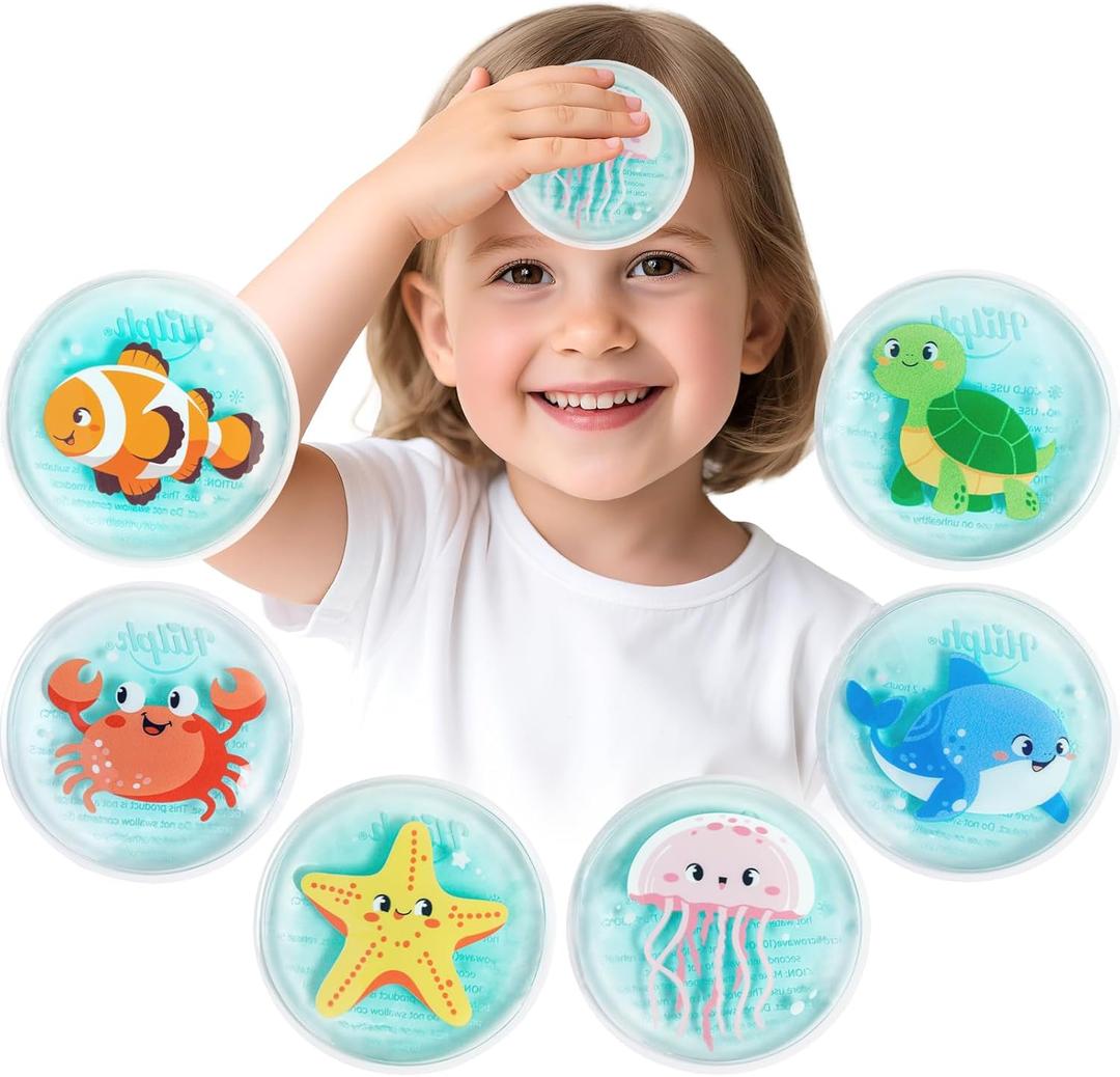 Hilph Kids Ice Packs for Boo Boos, 6 Pcs Small Gel Ice Packs for Injuries Reusable for Kids Baby Toddlers with Ocean Theme, Mini Hot Cold Compress Recovery Gifts for Body Pain Relief, Bumps, Bruises