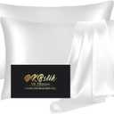 Silk Pillow Cases 2 Pack, Mulberry Silk Pillowcases Standard Set of 2, Health, Smooth, Anti Acne, Beauty Sleep, Both Sides Natural Silk Satin Pillow Cases for Women 2 Pack with Zipper for Gift,White