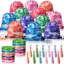 36 Pcs Tie Dye Party Favors Camouflage Drawstring Bag Bulk Camouflage Military Rubber Keychain Silicone Bracelet for Goodie Bag Stuffers Fillers Summer Camping Birthday Party Supplies(Assorted Camo)