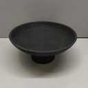 VHC Brands Ribbed Black Wooden Fruit Bowl 5.5x12x12, Kitchen Decor, Decorative Wooden Pedestal Bowl, Perfect Centerpiece for Table, Island, or Counter
